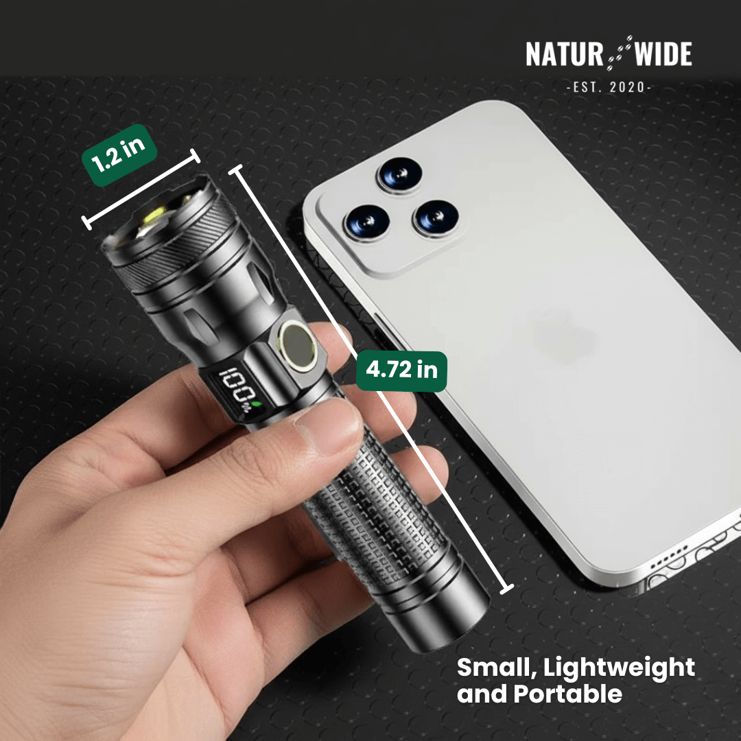 Aluminum LED Flashlight – Rechargeable, Waterproof & Power Display