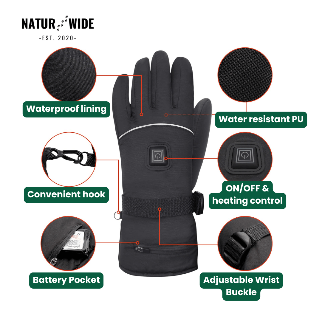 Heated Gloves – 3 Heat Levels, Waterproof &amp; Windproof