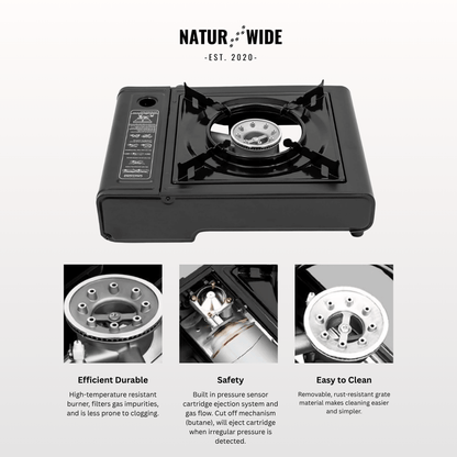 Portable Gas Camping Stove 2500W with Spill Tray & Pot Stand