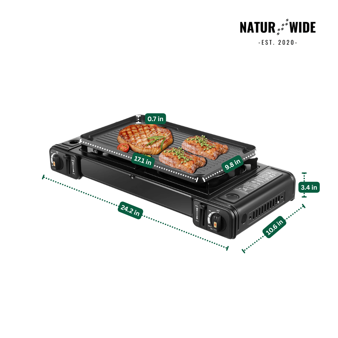 2500W Portable 2-Burner Camping Stove with Grill Tray & Carrying Case