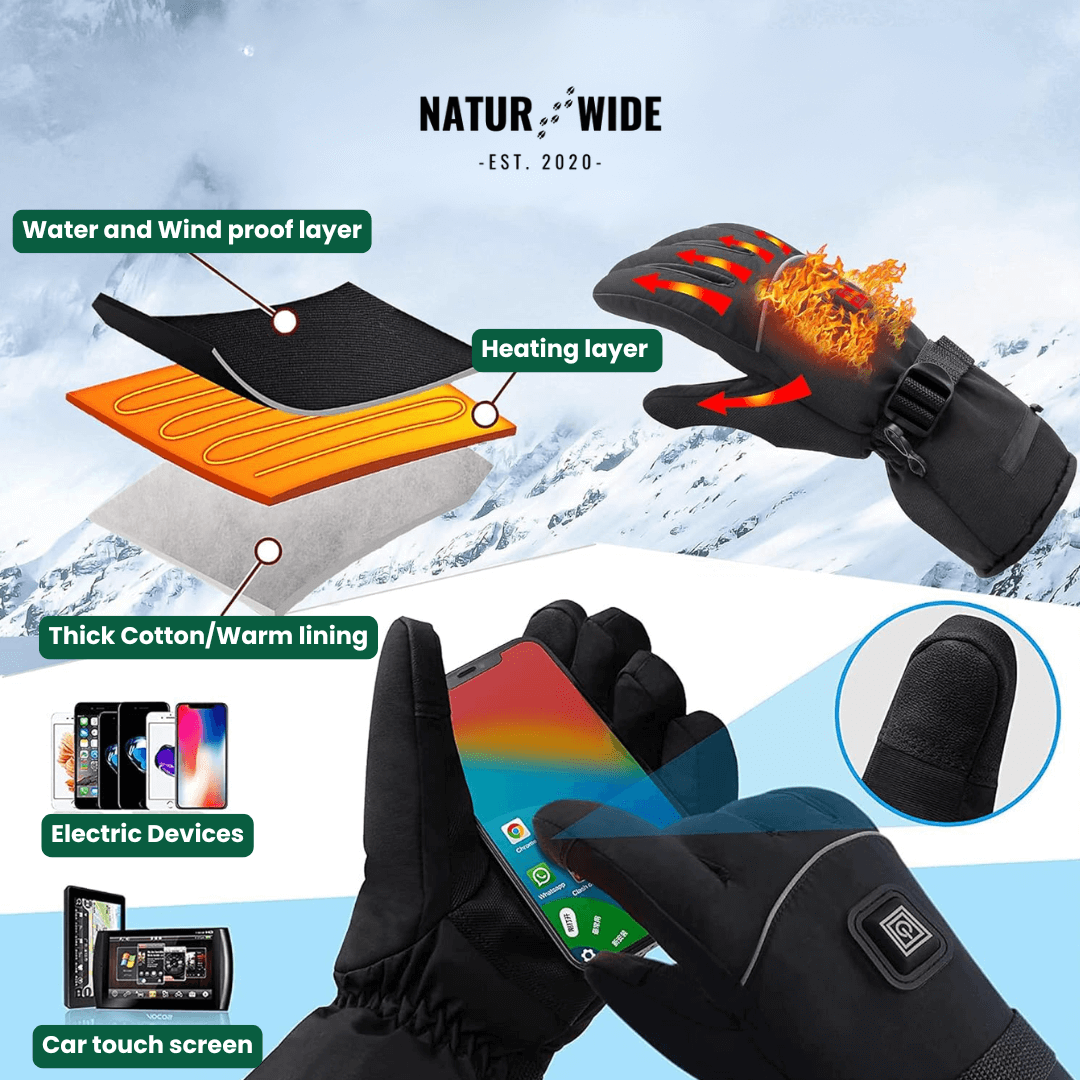 Heated Gloves – 3 Heat Levels, Waterproof &amp; Windproof