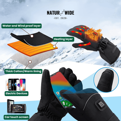 Heated Gloves – 3 Heat Levels, Waterproof &amp; Windproof