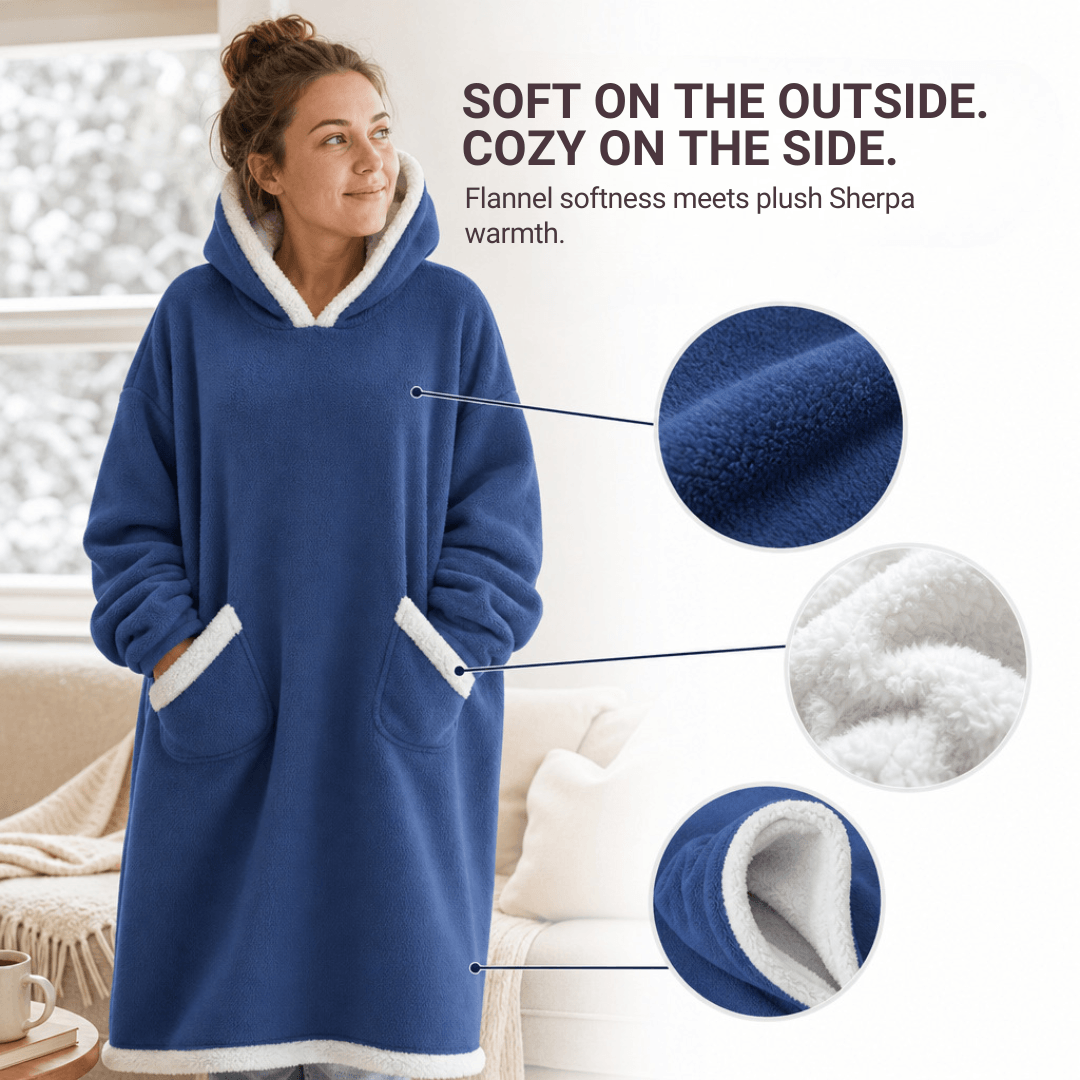 Oversized Flannel Blanket Hoodie – Wearable Blanket with Sleeves &amp; Hood