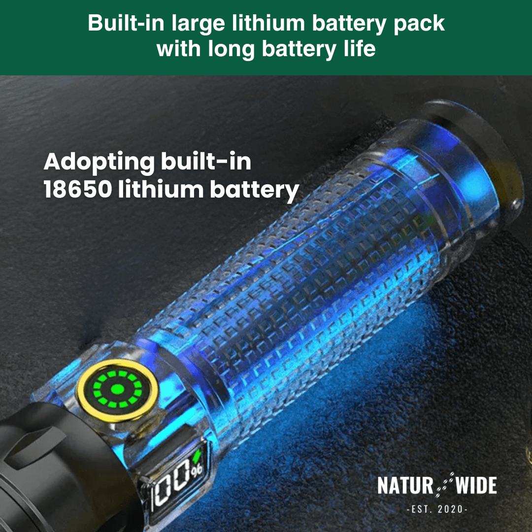 Aluminum LED Flashlight – Rechargeable, Waterproof &amp; Power Display