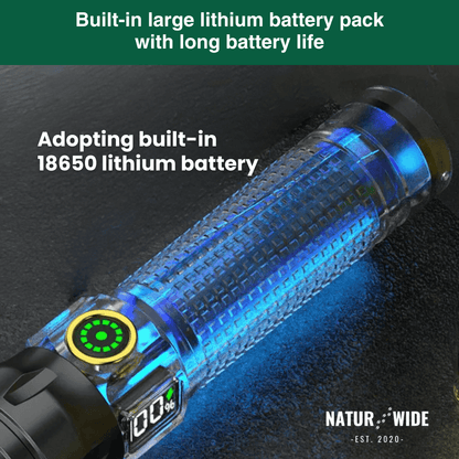 Aluminum LED Flashlight – Rechargeable, Waterproof &amp; Power Display