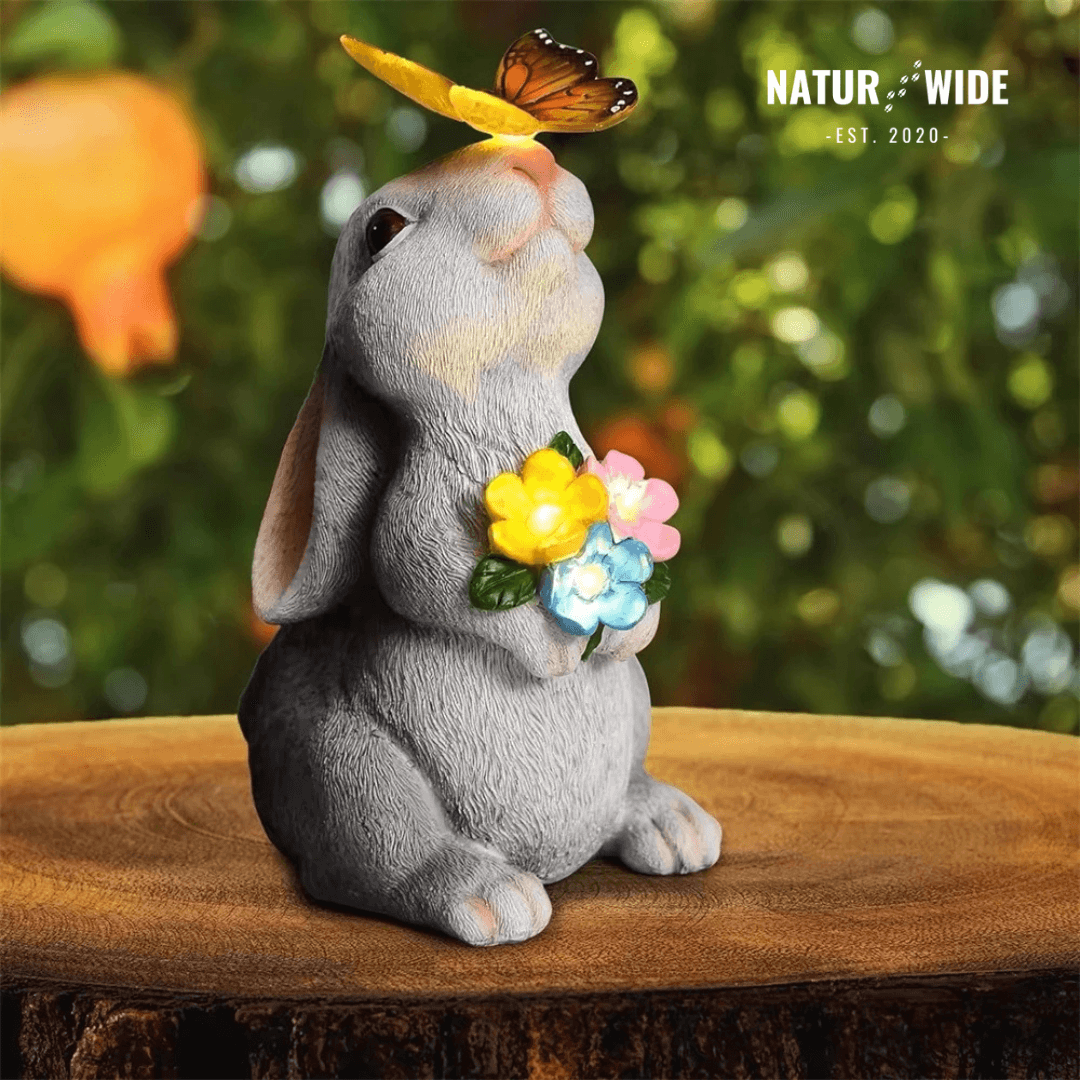 Solar Bunny Garden Statue – LED Butterfly Resin Decor