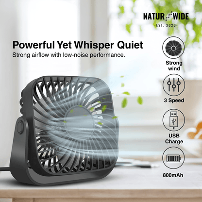 USB Mini Desk Fan – 4-Inch Portable 3-Speed 360° Adjustable Fan