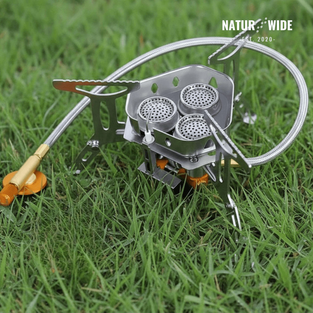 3-Head 5800W Folding Gas Camping Stove – Portable Backpacking Burner