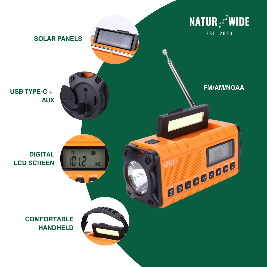 Emergency Crank Radio 10000mAh – Solar, Flashlight & SOS Alarm