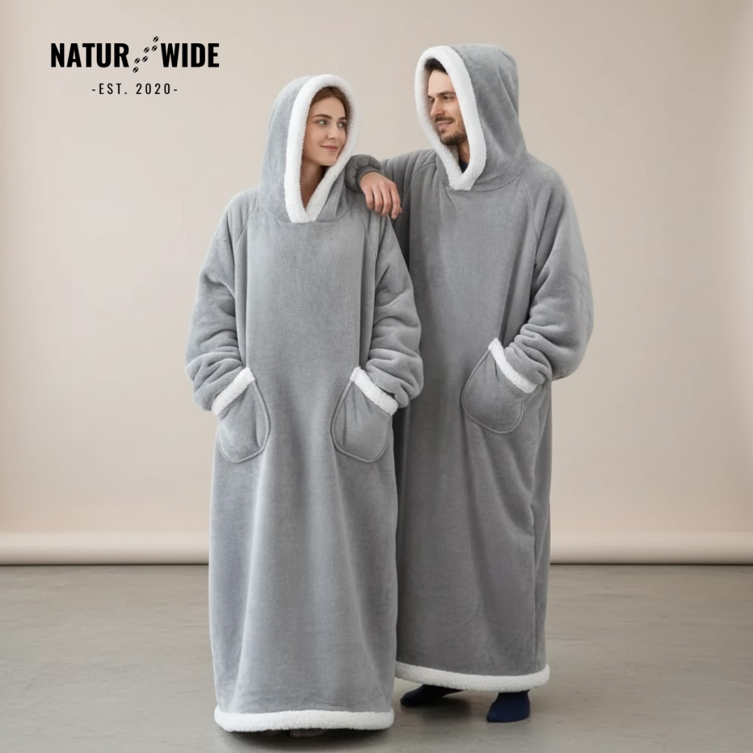 Oversized Flannel Blanket Hoodie – Wearable Blanket with Sleeves &amp; Hood