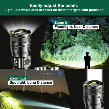Aluminum LED Flashlight – Rechargeable, Waterproof &amp; Power Display