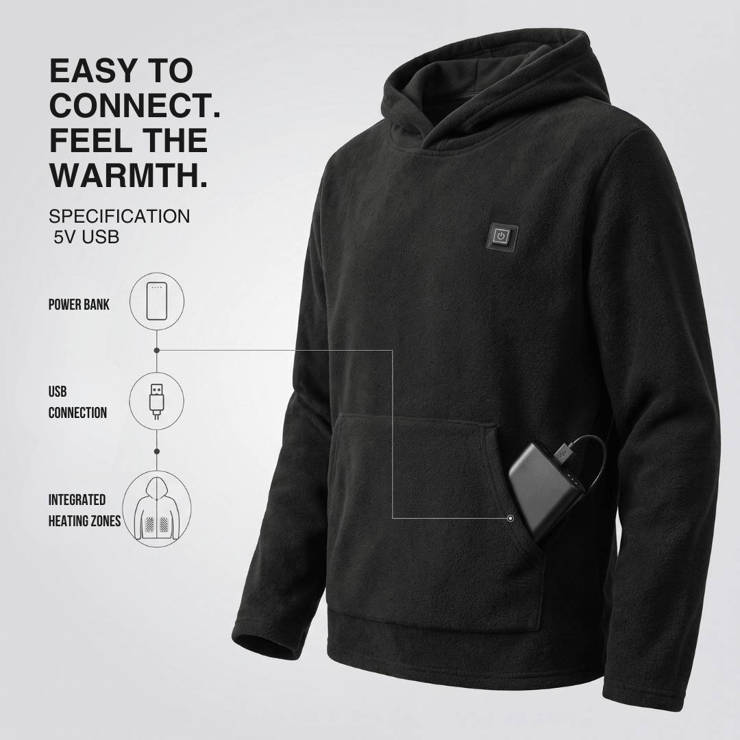 USB Heated Hoodie – Unisex Zip-Up with Thick Wool Lining