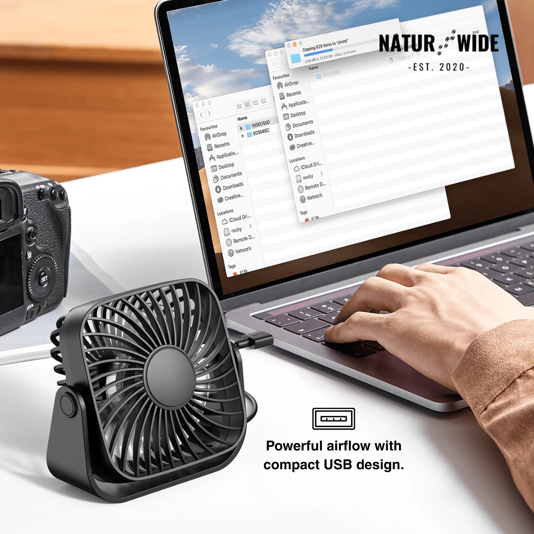 USB Mini Desk Fan – 4-Inch Portable 3-Speed 360° Adjustable Fan