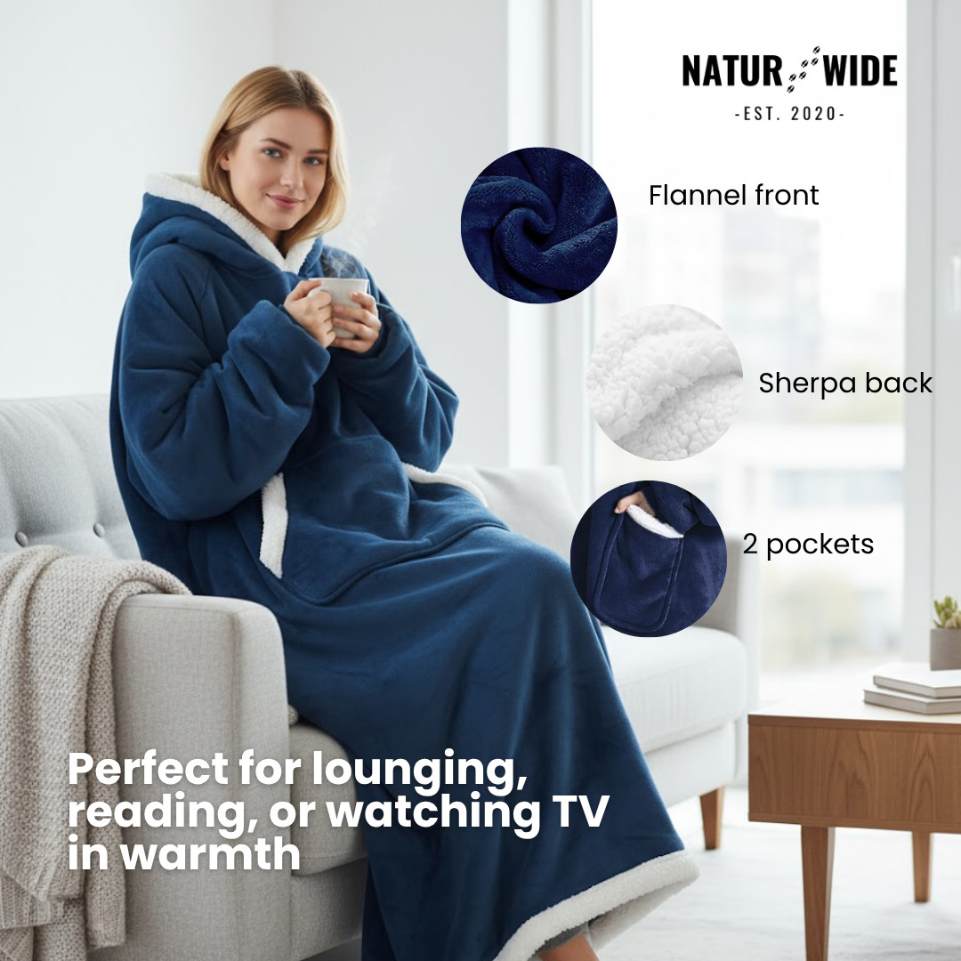 Oversized Flannel Blanket Hoodie – Wearable Blanket with Sleeves &amp; Hood