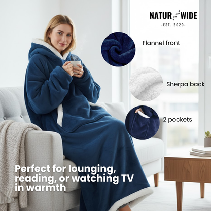 Oversized Flannel Blanket Hoodie – Wearable Blanket with Sleeves &amp; Hood