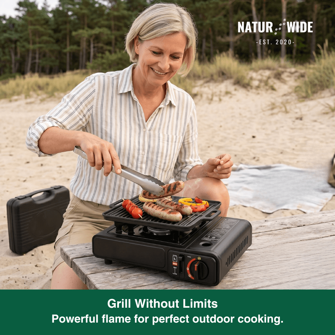 Portable Gas Camping Stove 2500W with Spill Tray & Pot Stand