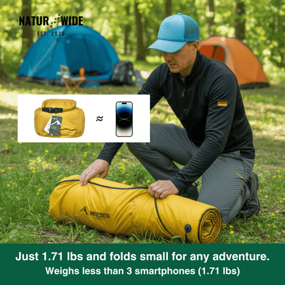 NaturWide 7.6R Camping Sleeping Pad – Ultralight, Self-Inflating &amp; Double-Reinforced