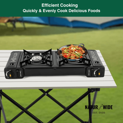 2500W Portable 2-Burner Camping Stove with Grill Tray & Carrying Case