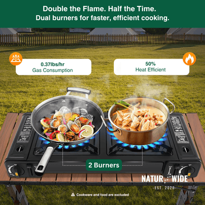 2500W Portable 2-Burner Camping Stove with Grill Tray & Carrying Case