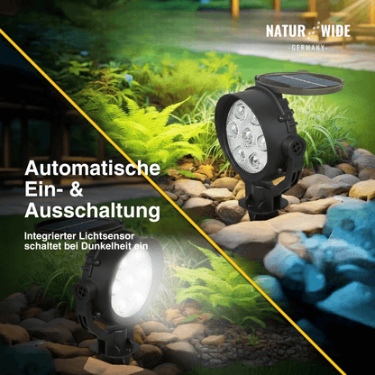 Solar Garden Spotlight 9 LED – RGB & White, IP65 & Adjustable (2-in-1)