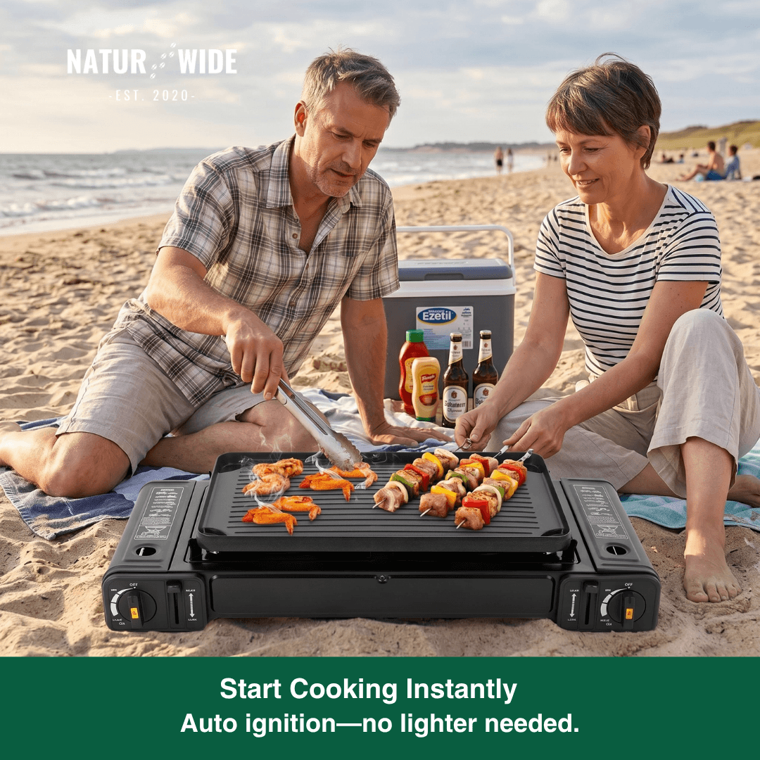 2500W Portable 2-Burner Camping Stove with Grill Tray & Carrying Case