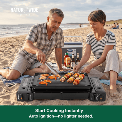 2500W Portable 2-Burner Camping Stove with Grill Tray & Carrying Case