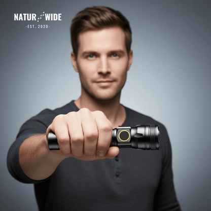 Aluminum LED Flashlight – Rechargeable, Waterproof &amp; Power Display