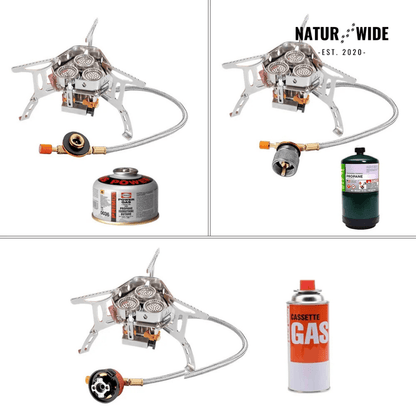 3-Head 5800W Folding Gas Camping Stove – Portable Backpacking Burner
