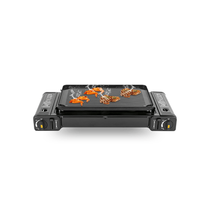 2500W Portable 2-Burner Camping Stove with Grill Tray & Carrying Case