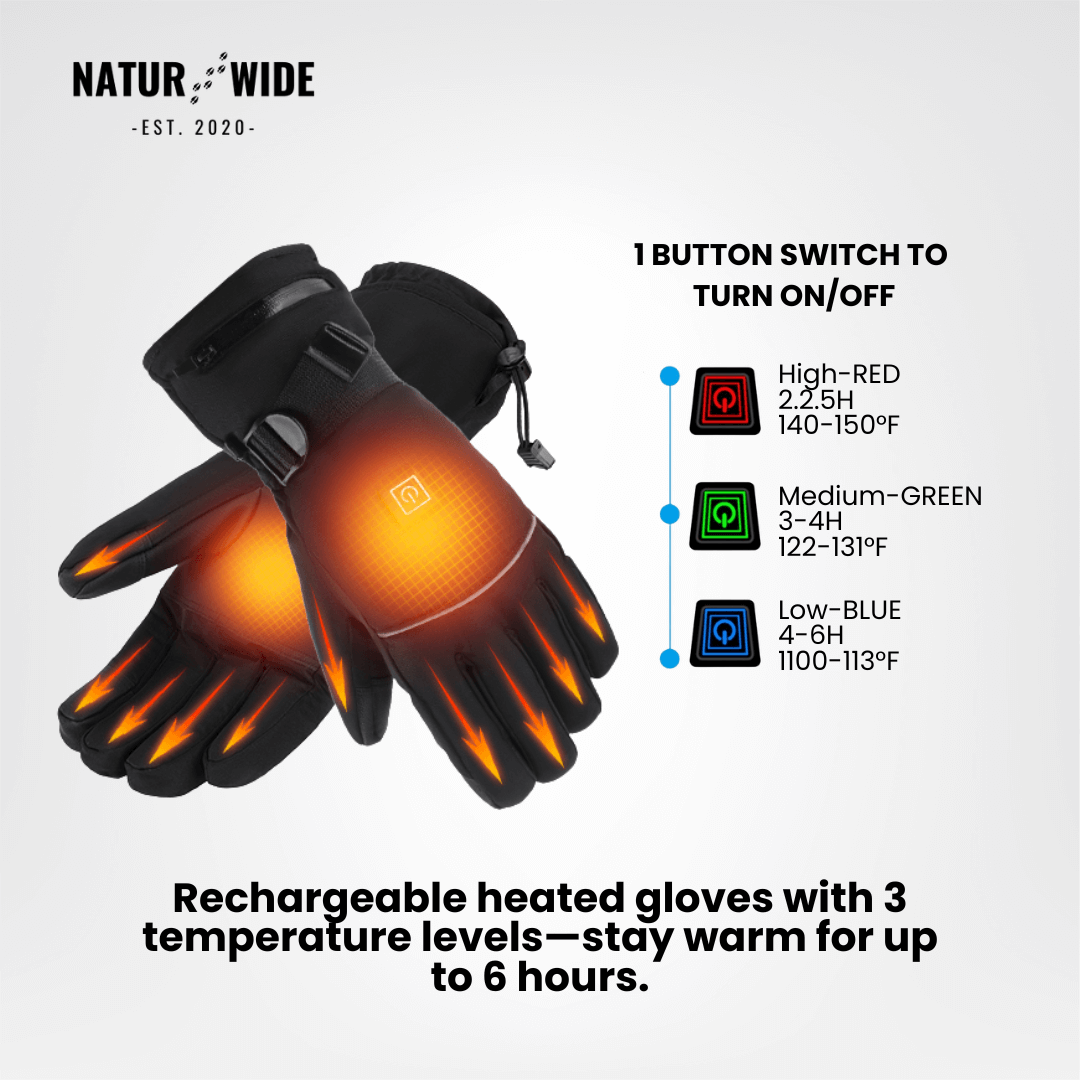 Heated Gloves – 3 Heat Levels, Waterproof &amp; Windproof