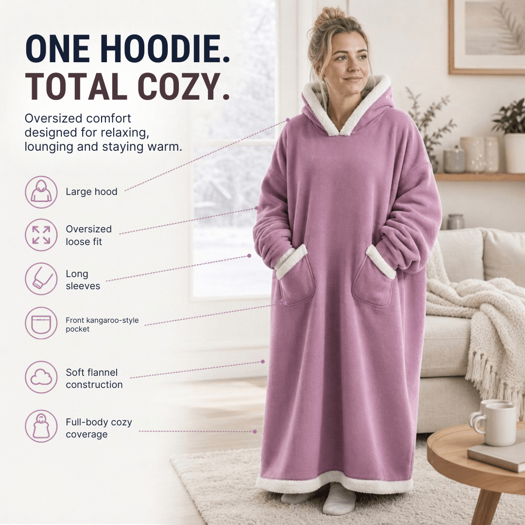 Oversized Flannel Blanket Hoodie – Wearable Blanket with Sleeves &amp; Hood