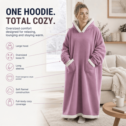 Oversized Flannel Blanket Hoodie – Wearable Blanket with Sleeves &amp; Hood