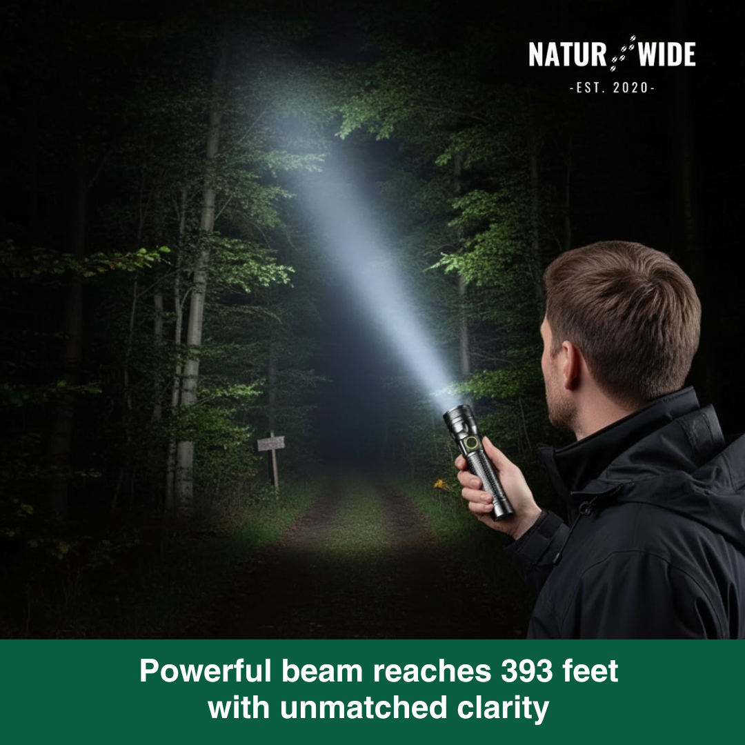 Aluminum LED Flashlight – Rechargeable, Waterproof &amp; Power Display