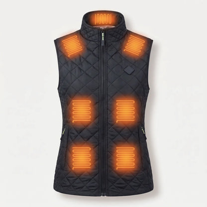 Front heating zones of the women's vest: neck, shoulders, ribcage and belly